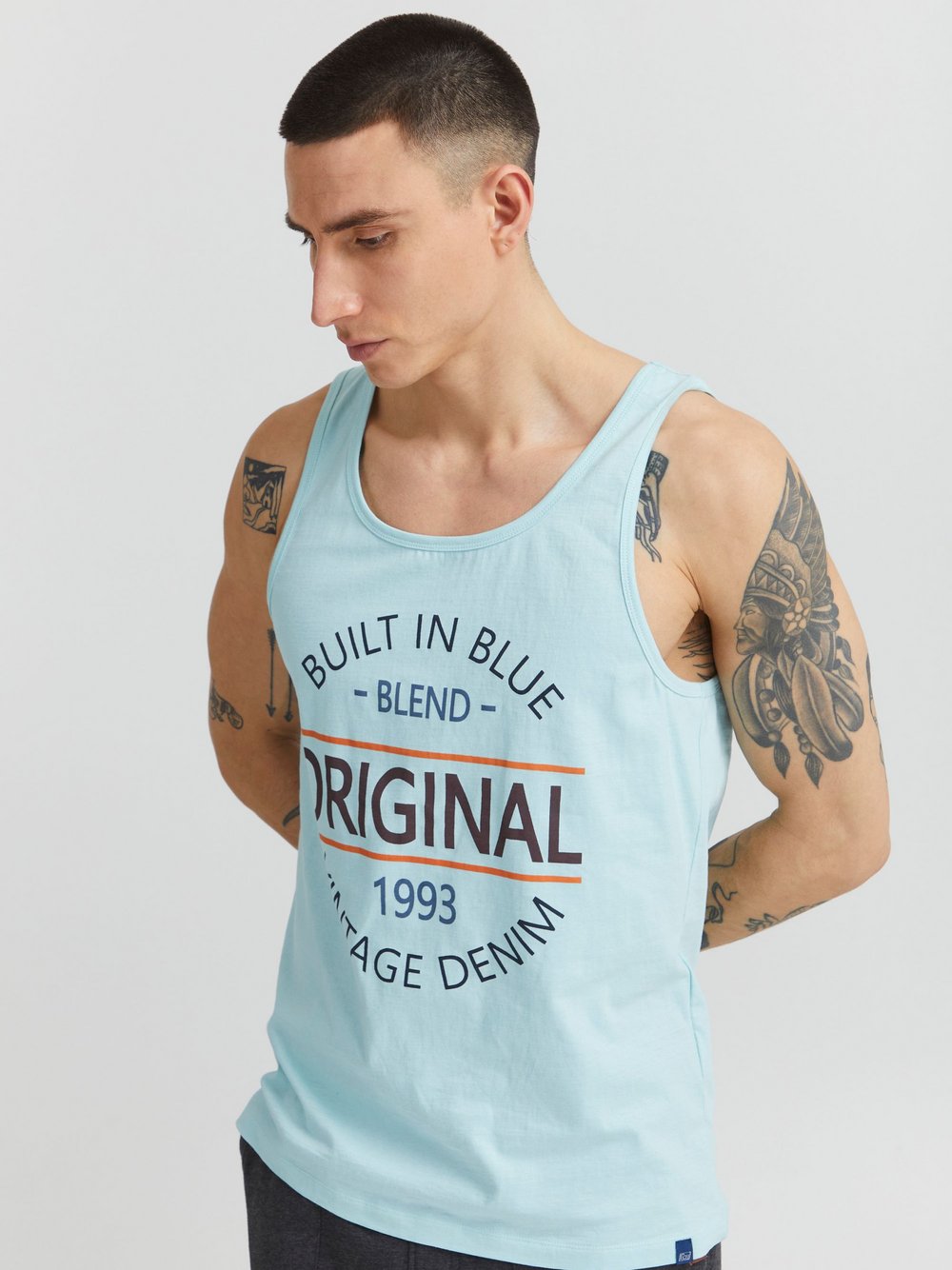 BLEND Tanktop Herren Baumwolle blau bedruckt, XL