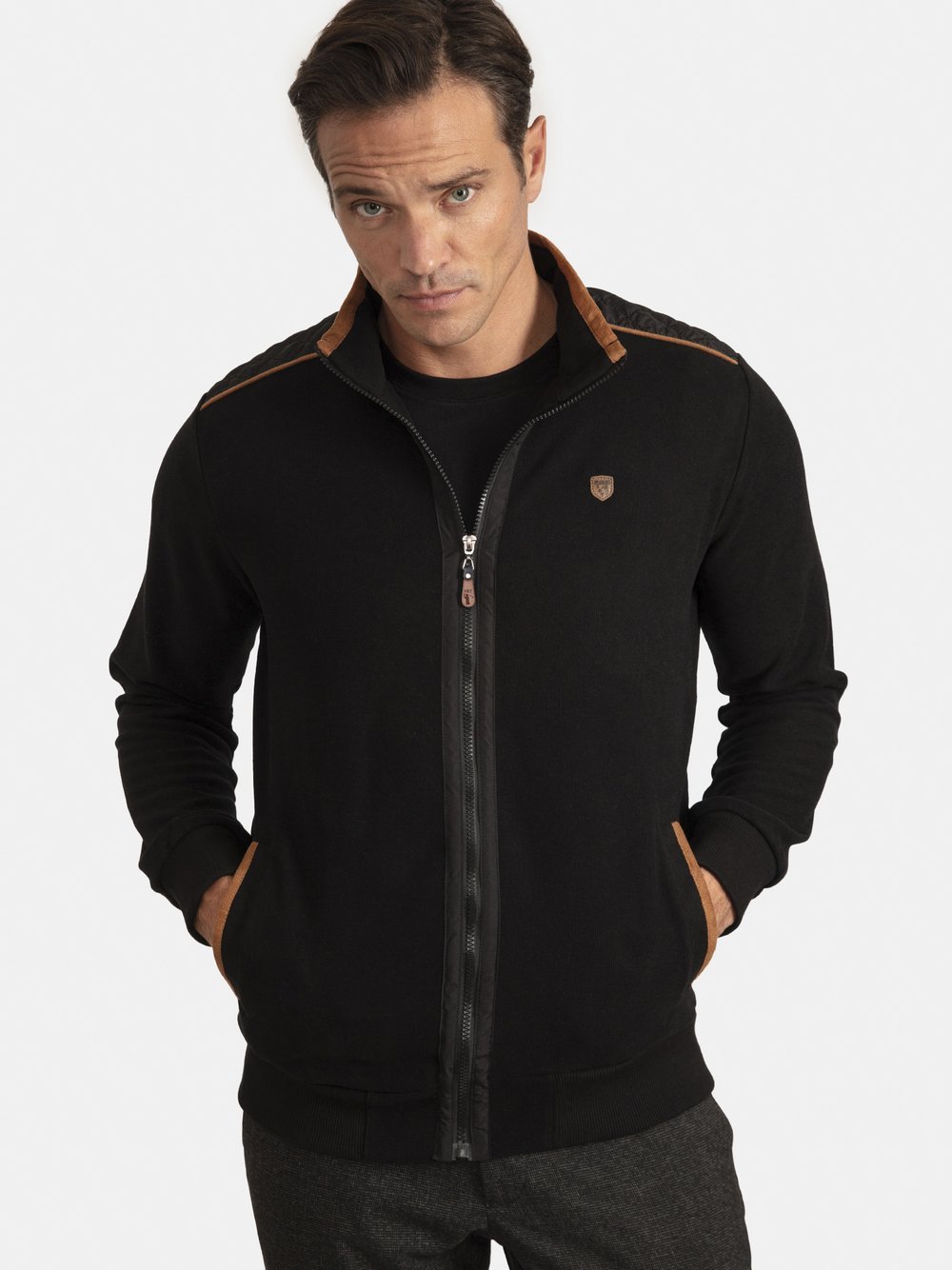 Sir Raymond Tailor Sweatshirtjacke Herren Baumwolle schwarz, L