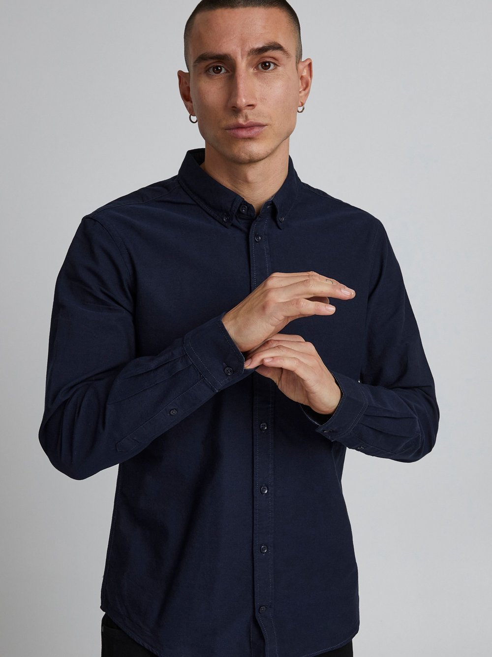 BLEND Langarmhemd Herren Slim Fit Baumwolle blau, S