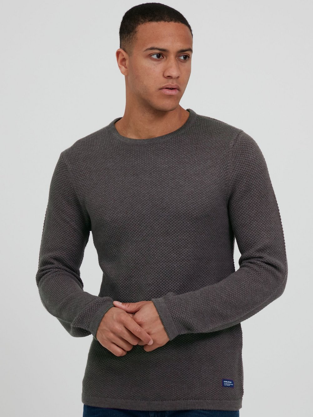 BLEND Strickpullover Herren Baumwolle grau, M