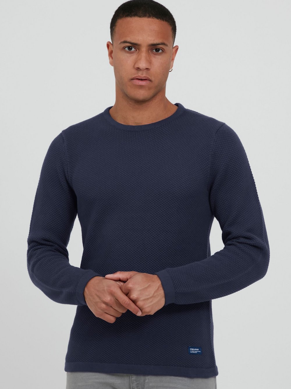 BLEND Strickpullover Herren Baumwolle blau, L