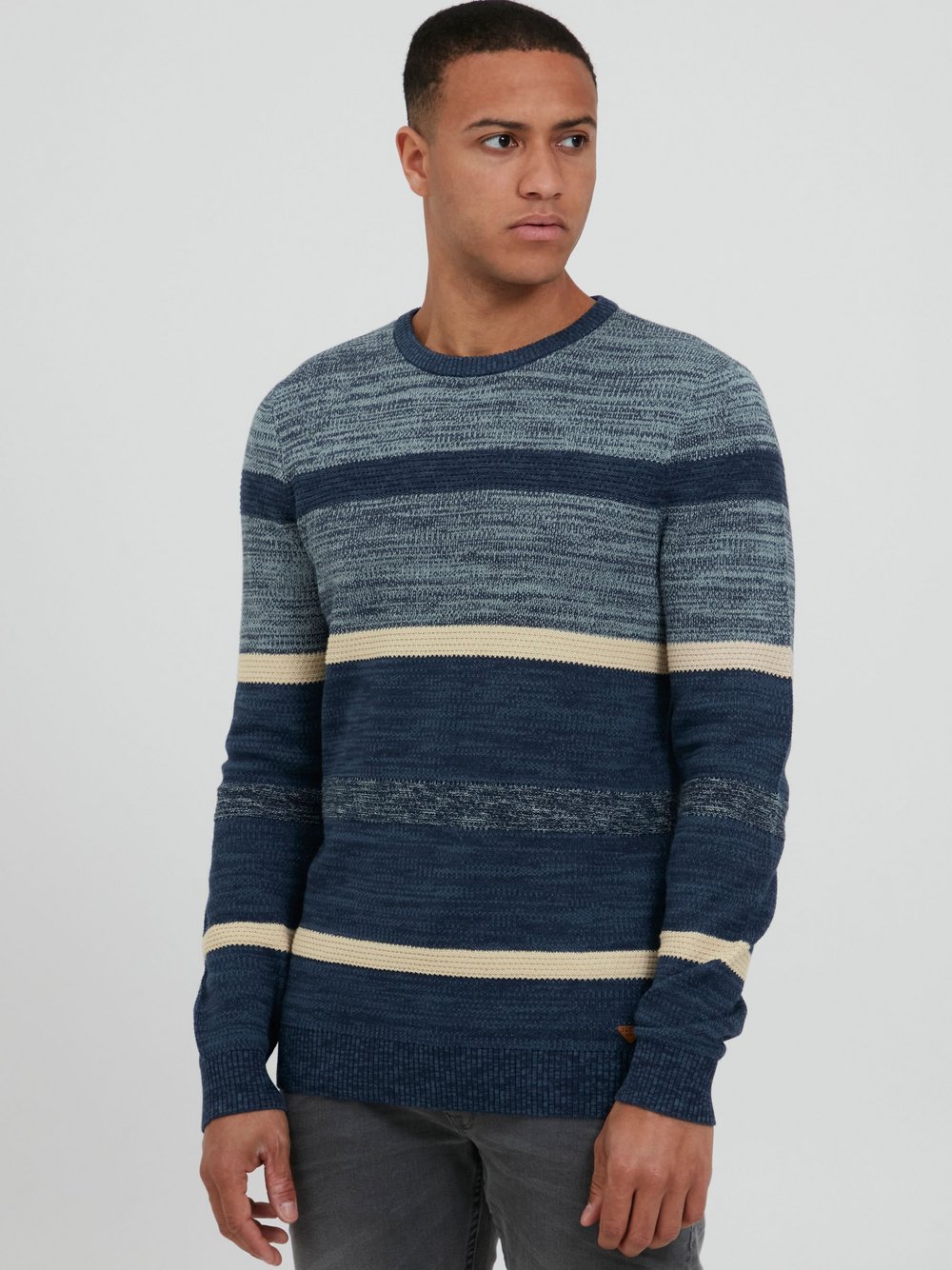 BLEND Strickpullover Herren Baumwolle blau gestreift, L