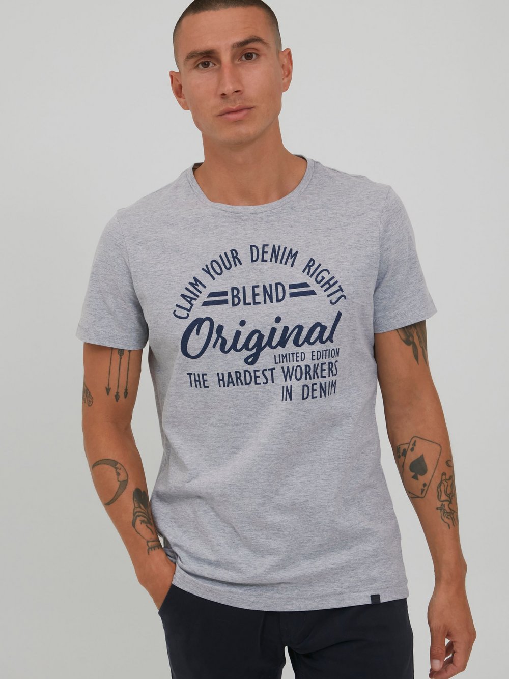 BLEND T-Shirt Herren Baumwolle grau bedruckt, S