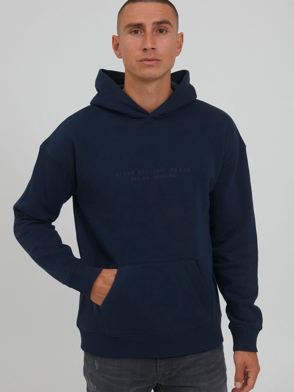 BLEND Kapuzensweatshirt Herren blau gemustert, L