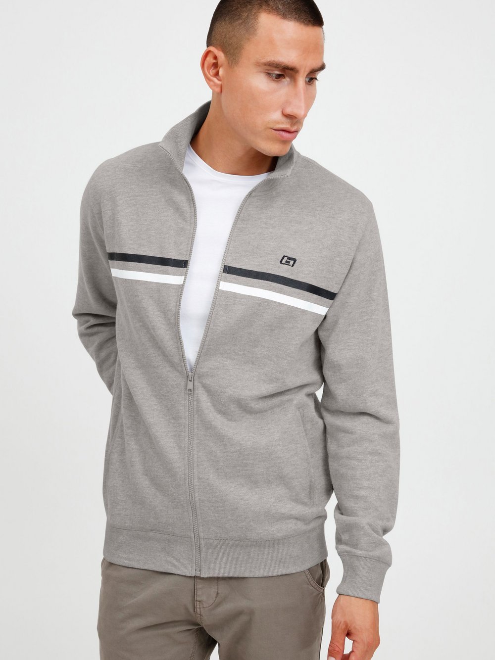 BLEND Sweatjacke Herren Baumwolle grau bedruckt, XXL