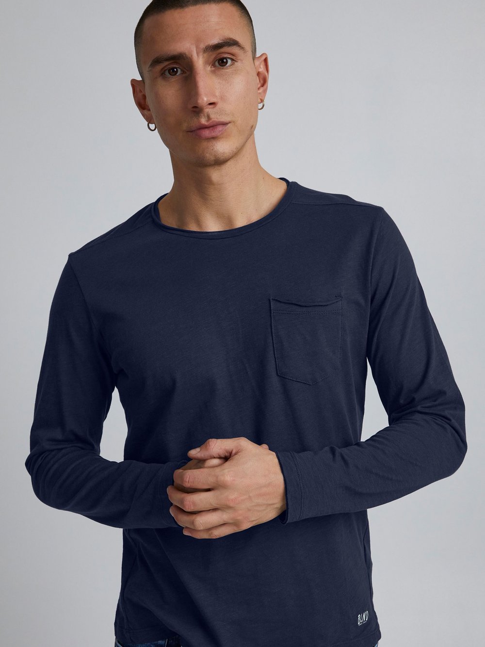 BLEND Langarmshirt Herren Baumwolle blau, L