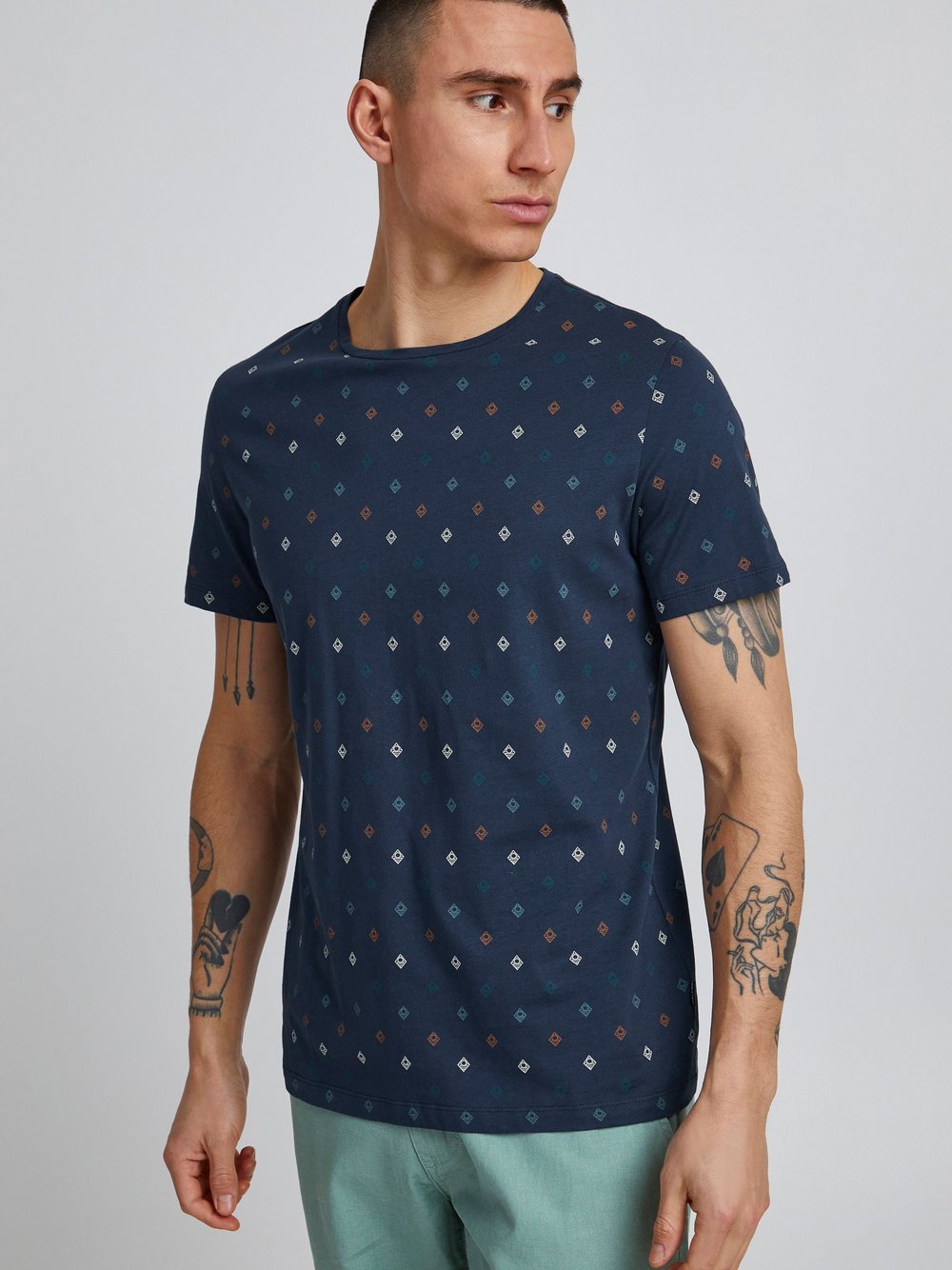 BLEND T-Shirt Herren Baumwolle blau gepunktet, XXL