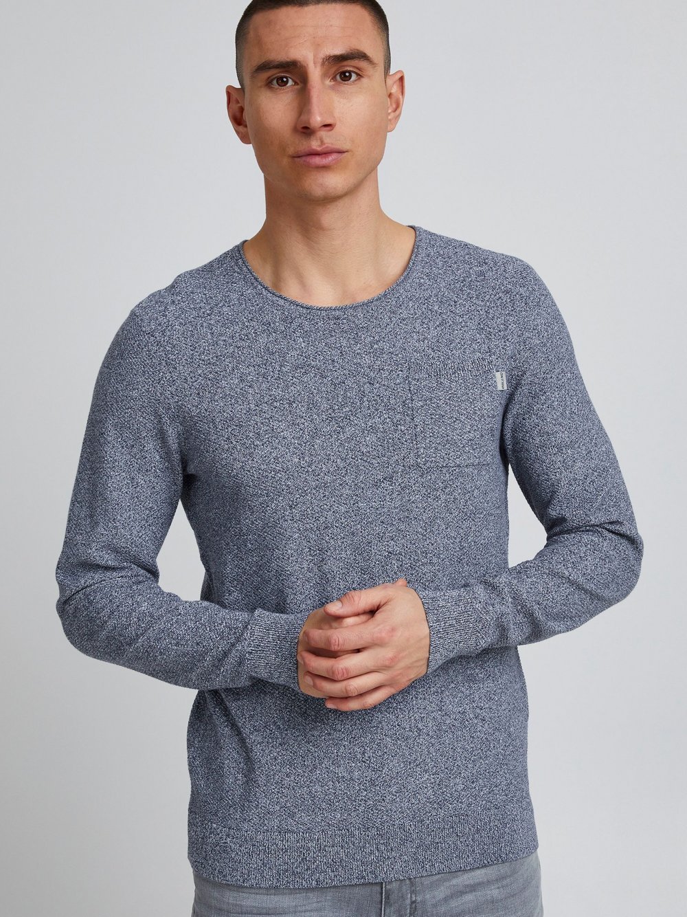 BLEND Strickpullover Herren Baumwolle blau meliert, XXXL