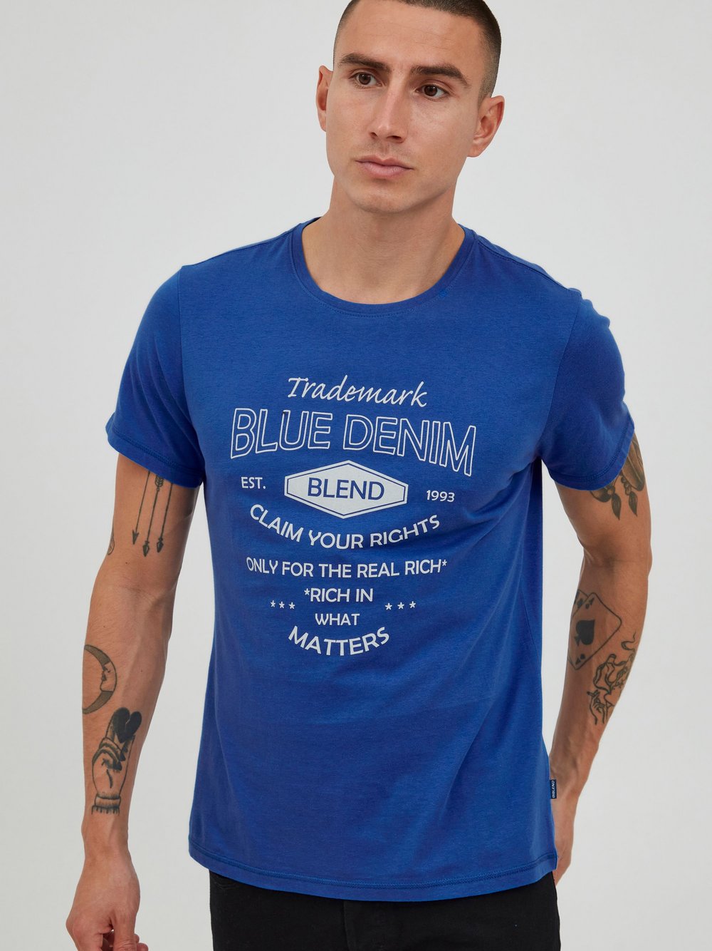 BLEND T-Shirt Herren Baumwolle blau bedruckt, S