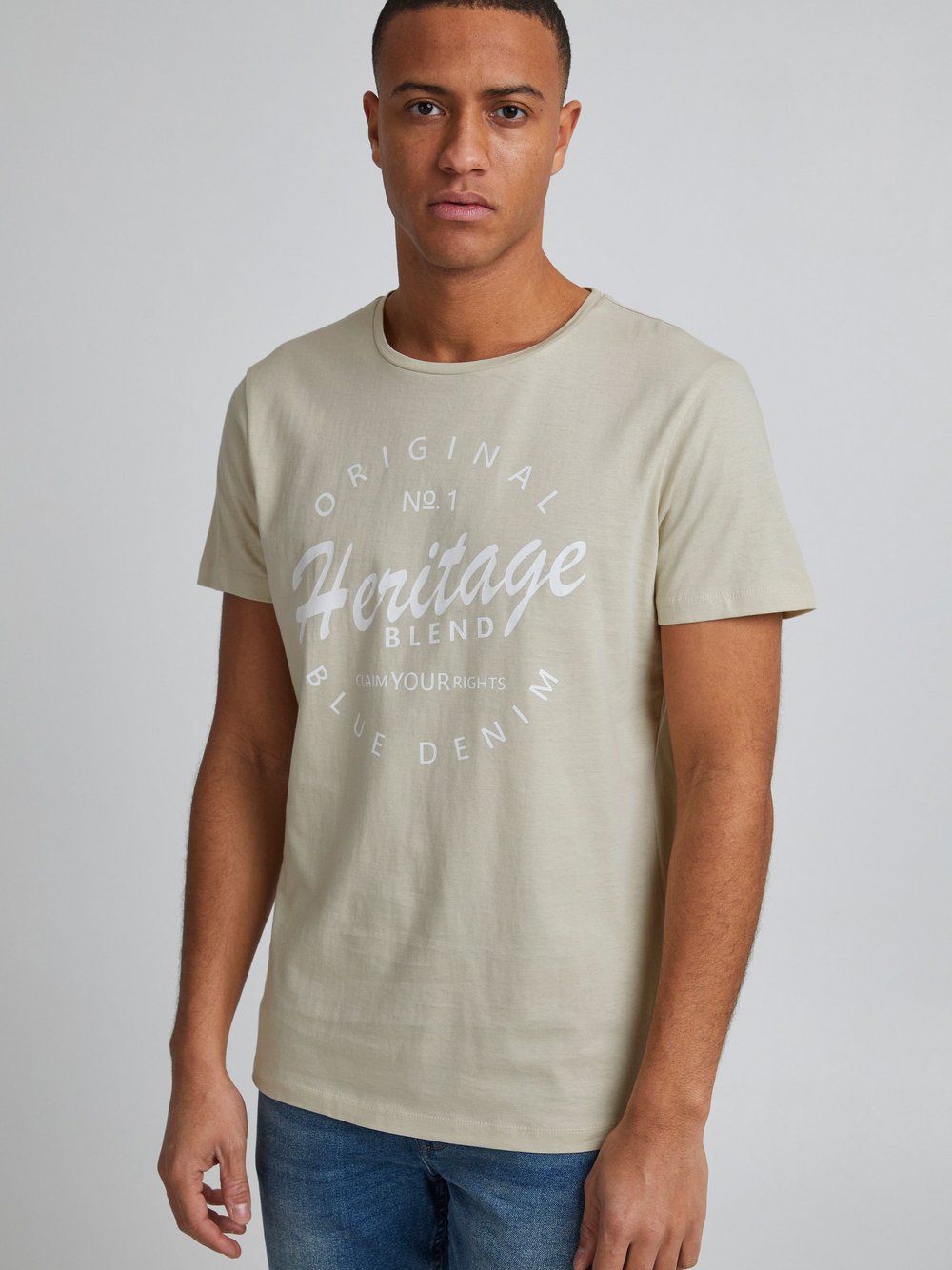 BLEND T-Shirt Herren Baumwolle beige, L