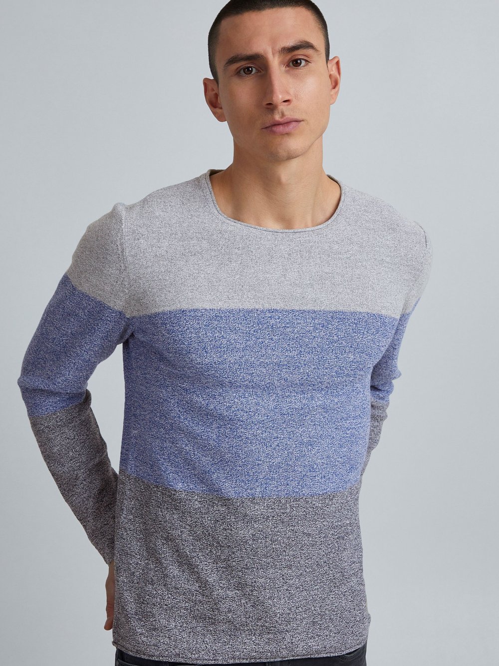 BLEND Strickpullover Herren Baumwolle blau meliert, S