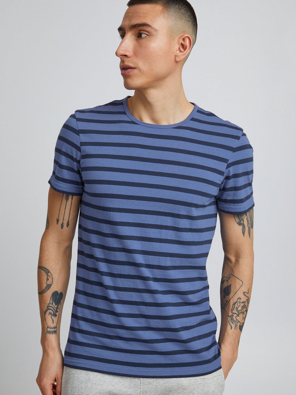 BLEND T-Shirt Herren Baumwolle blau gestreift, L