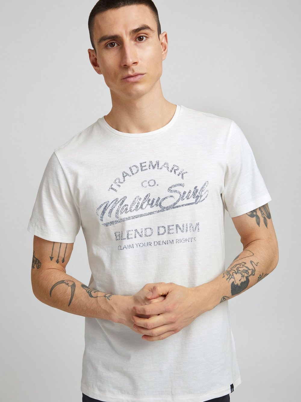 BLEND T-Shirt Herren Baumwolle weiß meliert, L