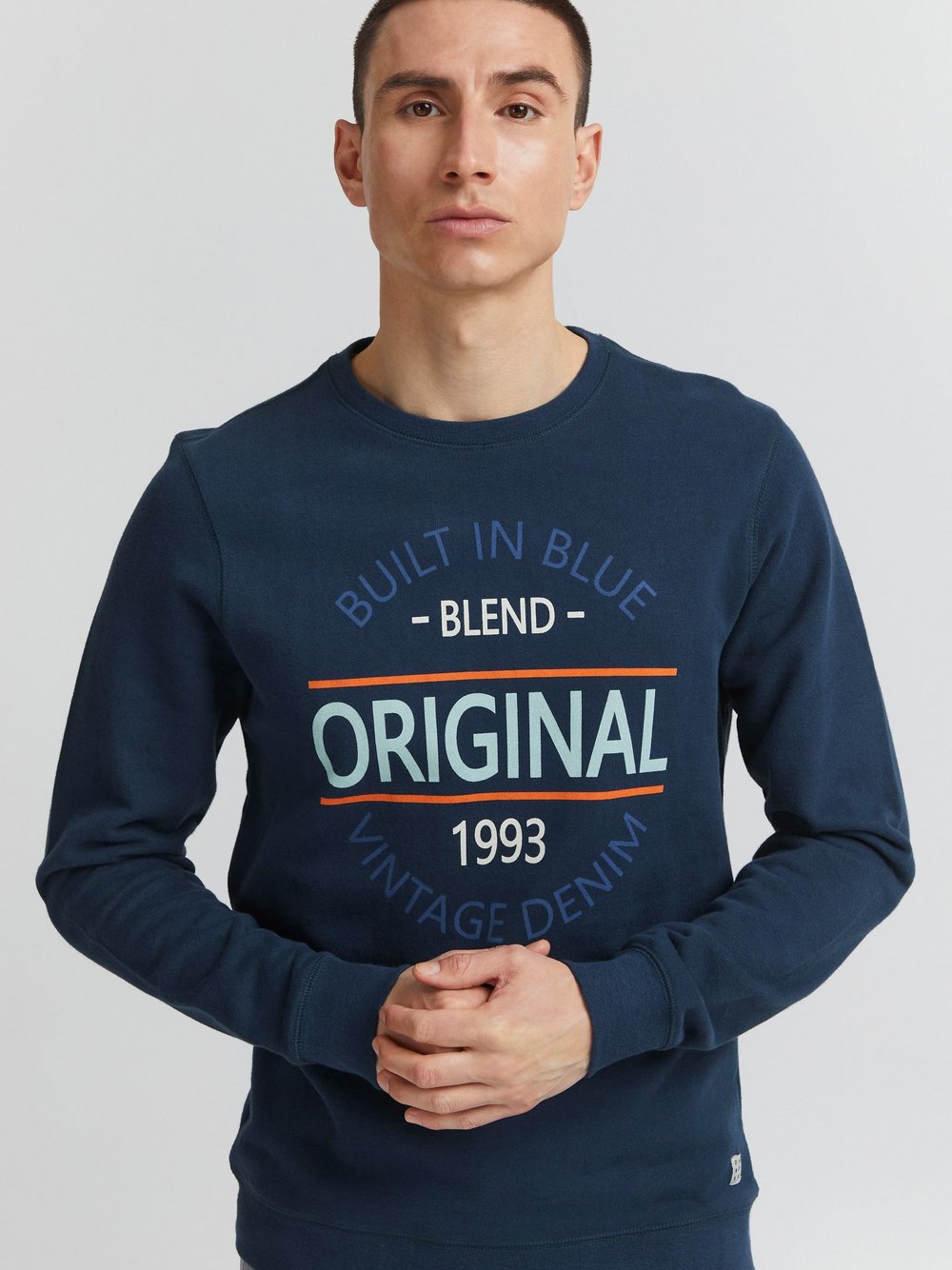 BLEND Sweatshirt Herren Baumwolle blau bedruckt, L