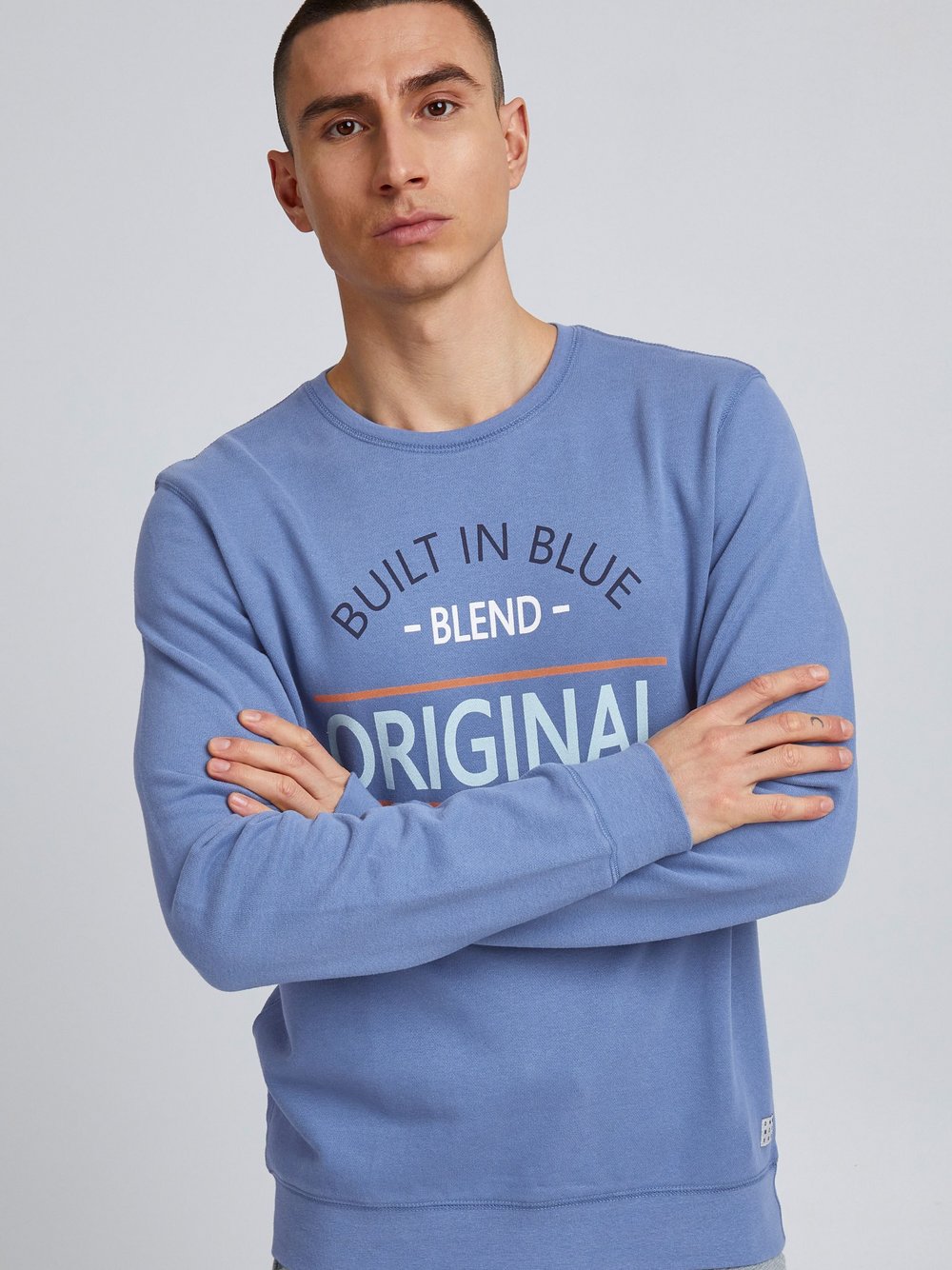 BLEND Sweatshirt Herren Baumwolle blau bedruckt, S