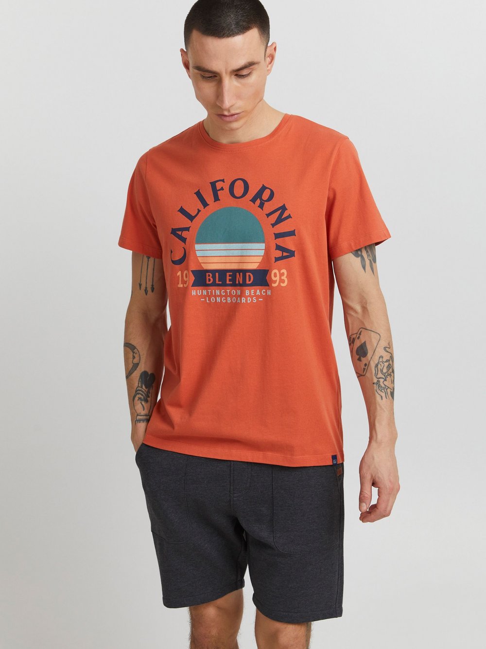 BLEND T-Shirt Herren Baumwolle orange bedruckt, XL