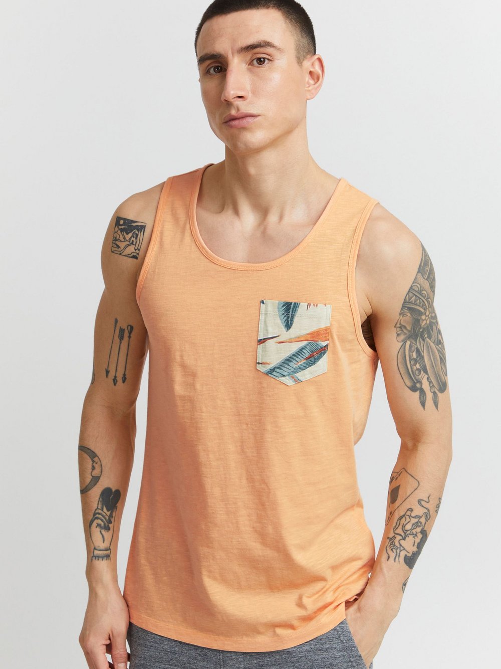 BLEND Tanktop Herren Baumwolle orange gemustert, XXL