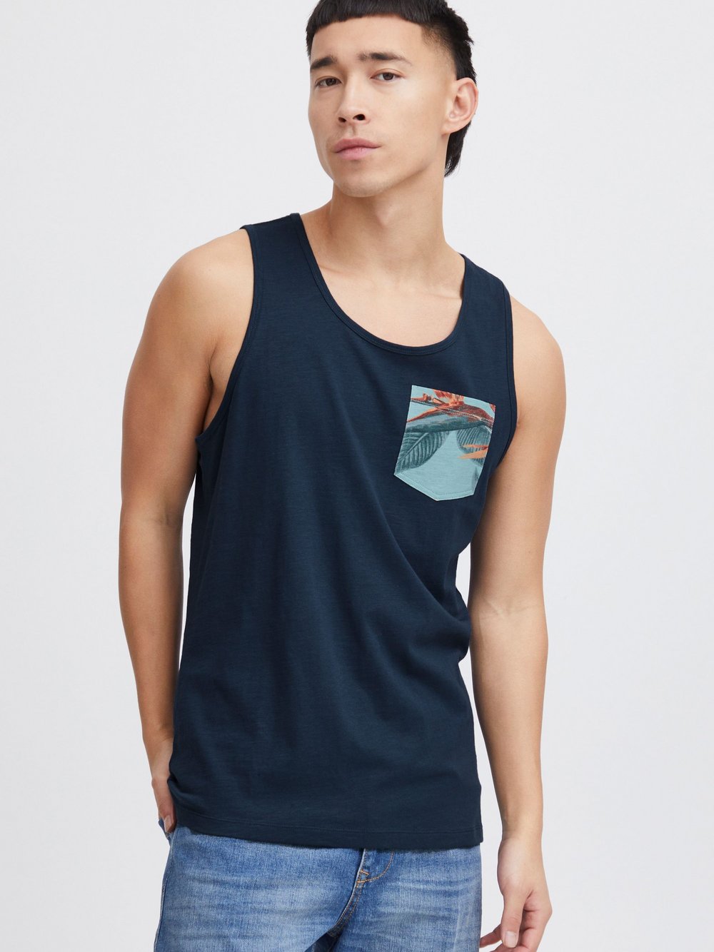 BLEND Tanktop Herren Baumwolle blau gemustert, M