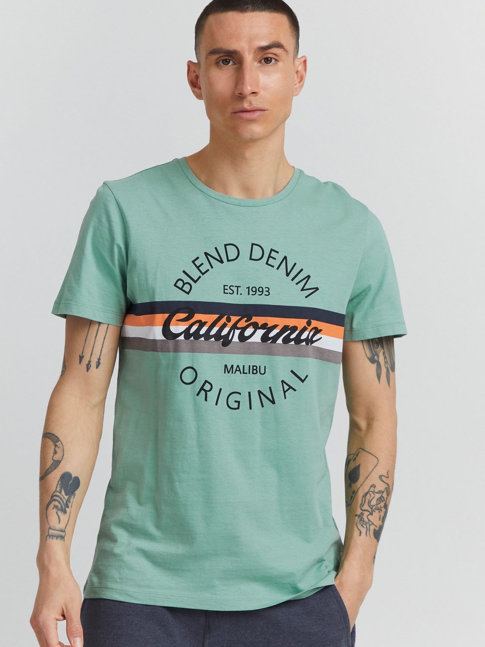 BLEND T-Shirt Herren Baumwolle grün bedruckt, XXL