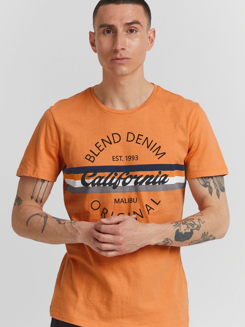 BLEND T-Shirt Herren Baumwolle orange bedruckt, S