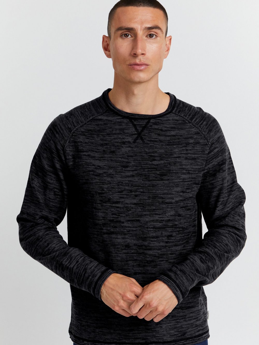 BLEND Strickpullover Herren Baumwolle schwarz gemustert, XXL