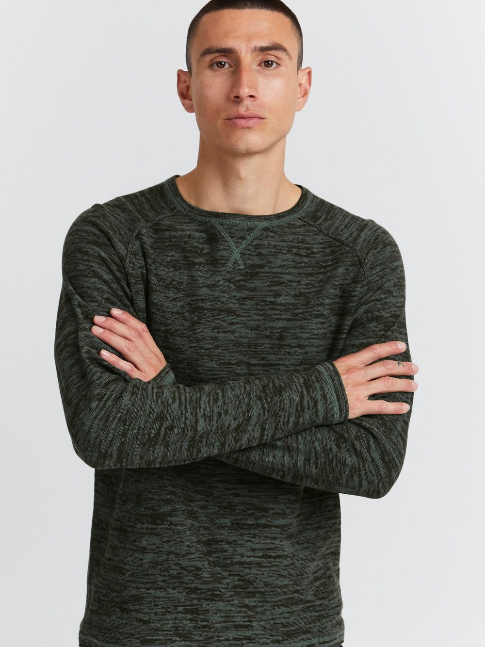 BLEND Strickpullover Herren Baumwolle grün gemustert, L