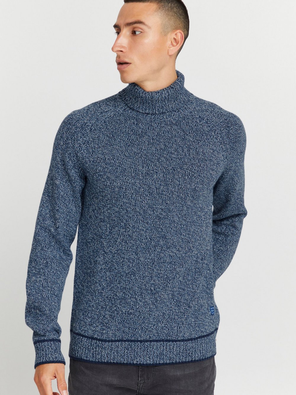 BLEND Rollkragenpullover Herren Baumwolle blau gemustert, M