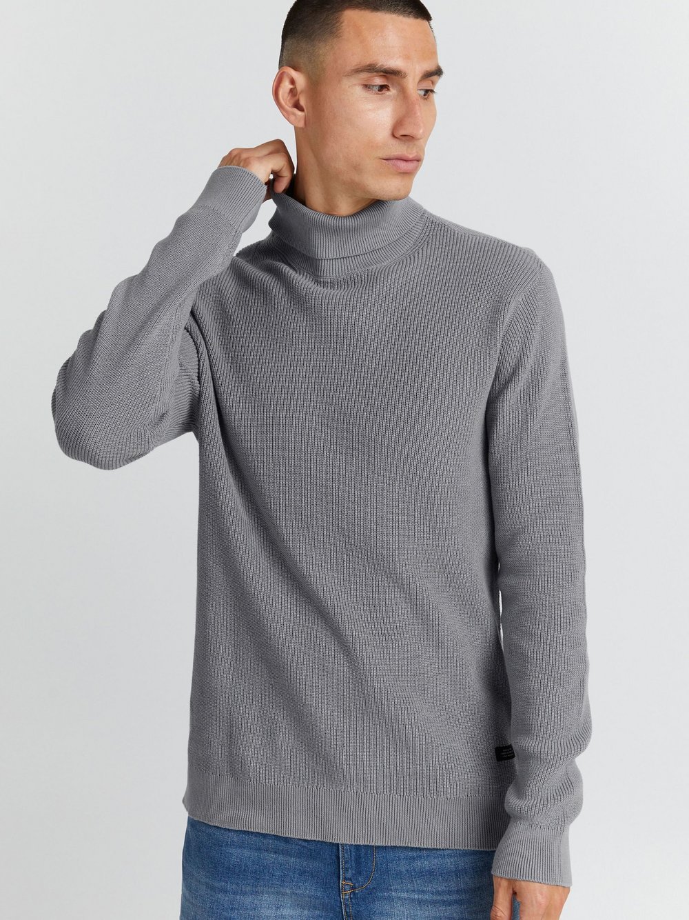 BLEND Rollkragenpullover Herren Baumwolle grau, S