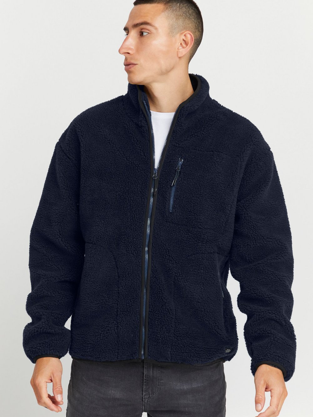 BLEND Fellimitatjacke Herren blau gemustert, XXL