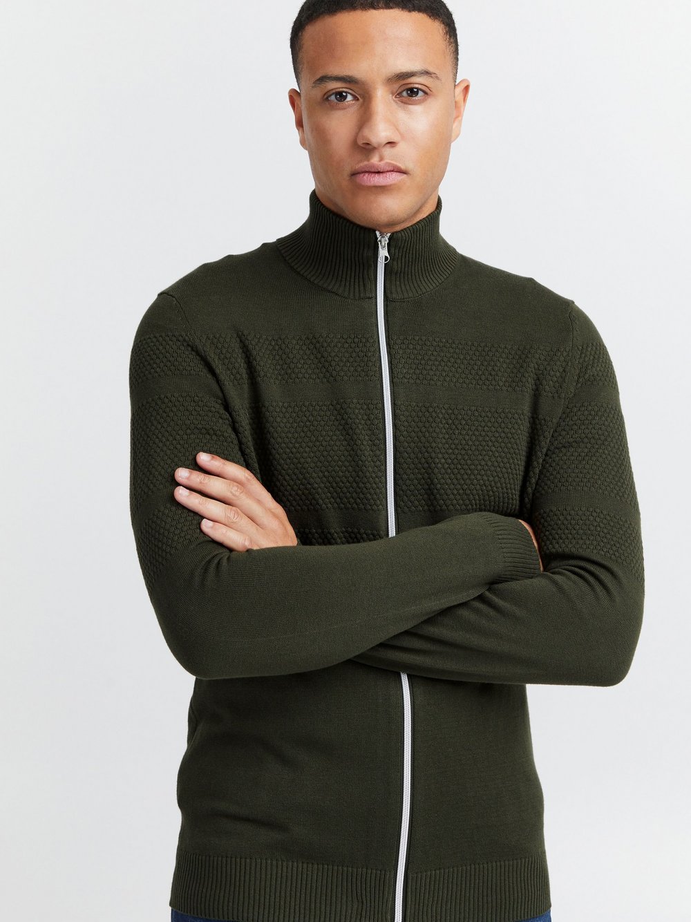 BLEND Strickjacke Herren Baumwolle grün gemustert, L