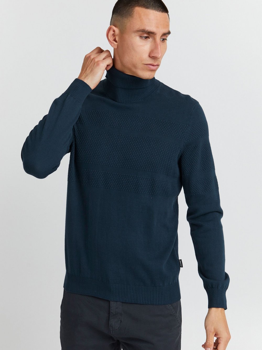 BLEND Rollkragenpullover Herren Baumwolle blau, L