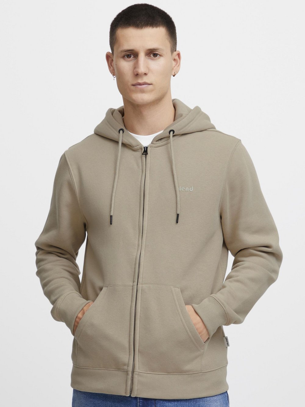 Thumbnail - BLEND Kapuzensweatjacke Herren Baumwolle beige gemustert, XL