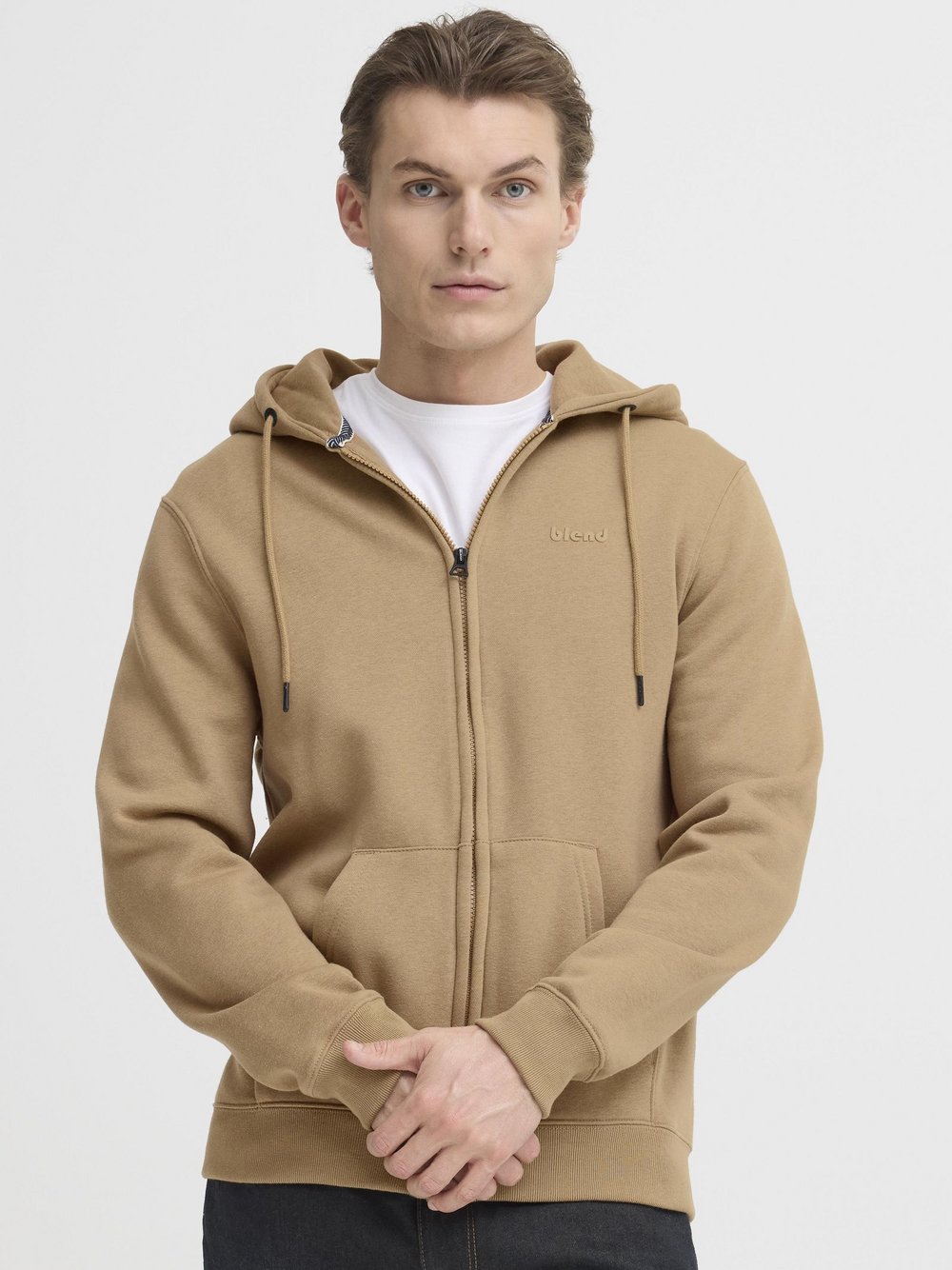 BLEND Kapuzensweatjacke Herren Baumwolle braun gemustert, XXXL