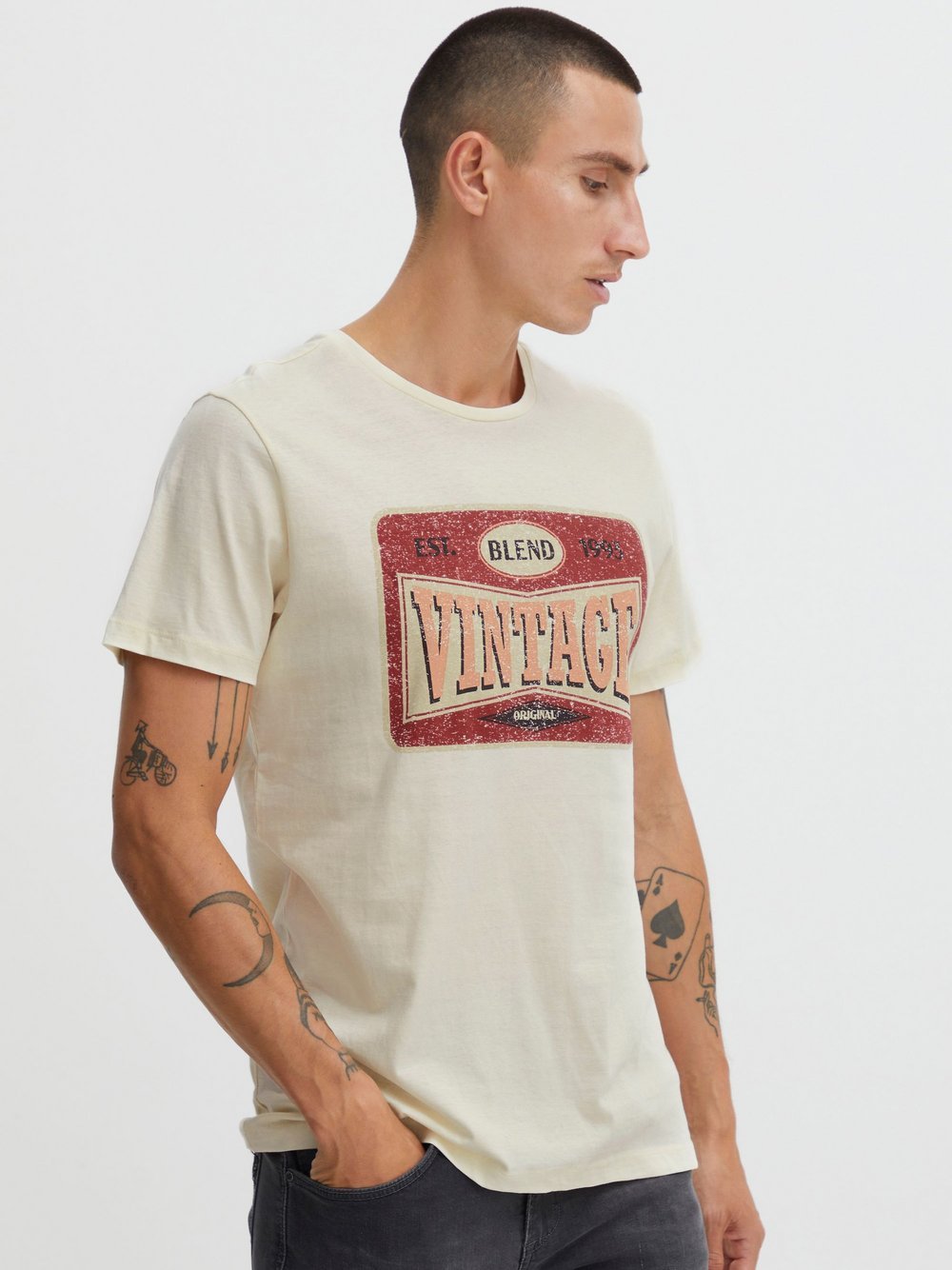 BLEND T-Shirt Herren Baumwolle beige bedruckt, S