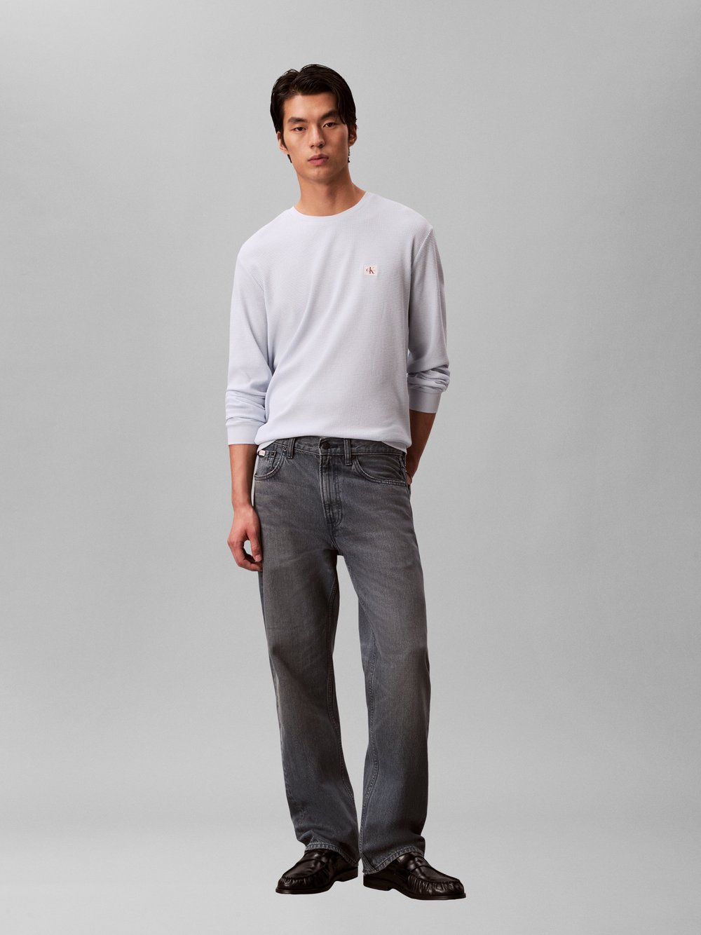 Calvin Klein Jeans Langarmshirt Herren Baumwolle blau strukturiert, XXL