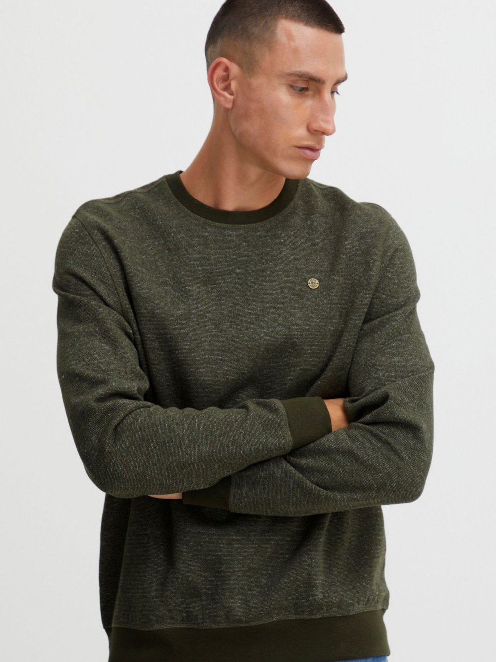 BLEND Sweatshirt Herren Baumwolle grün meliert, XXL