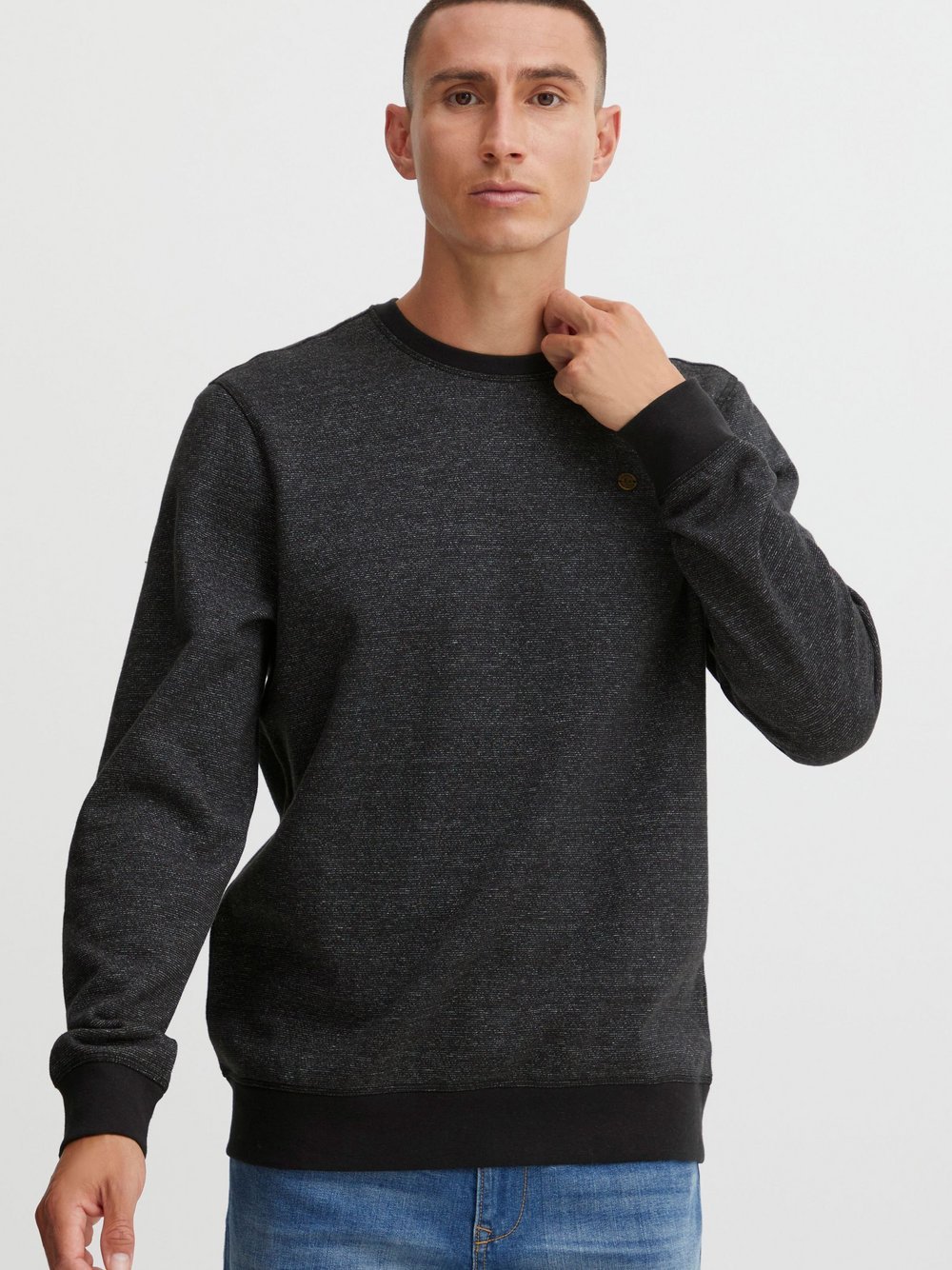 BLEND Sweatshirt Herren Baumwolle schwarz meliert, S