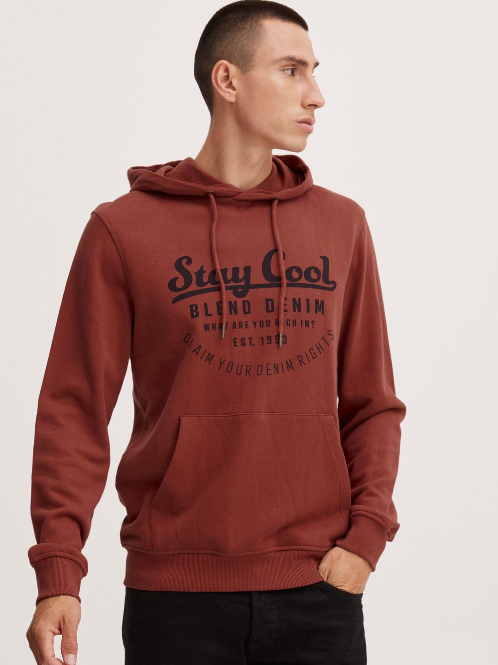 BLEND Hoodie Herren Baumwolle lila bedruckt, XXL