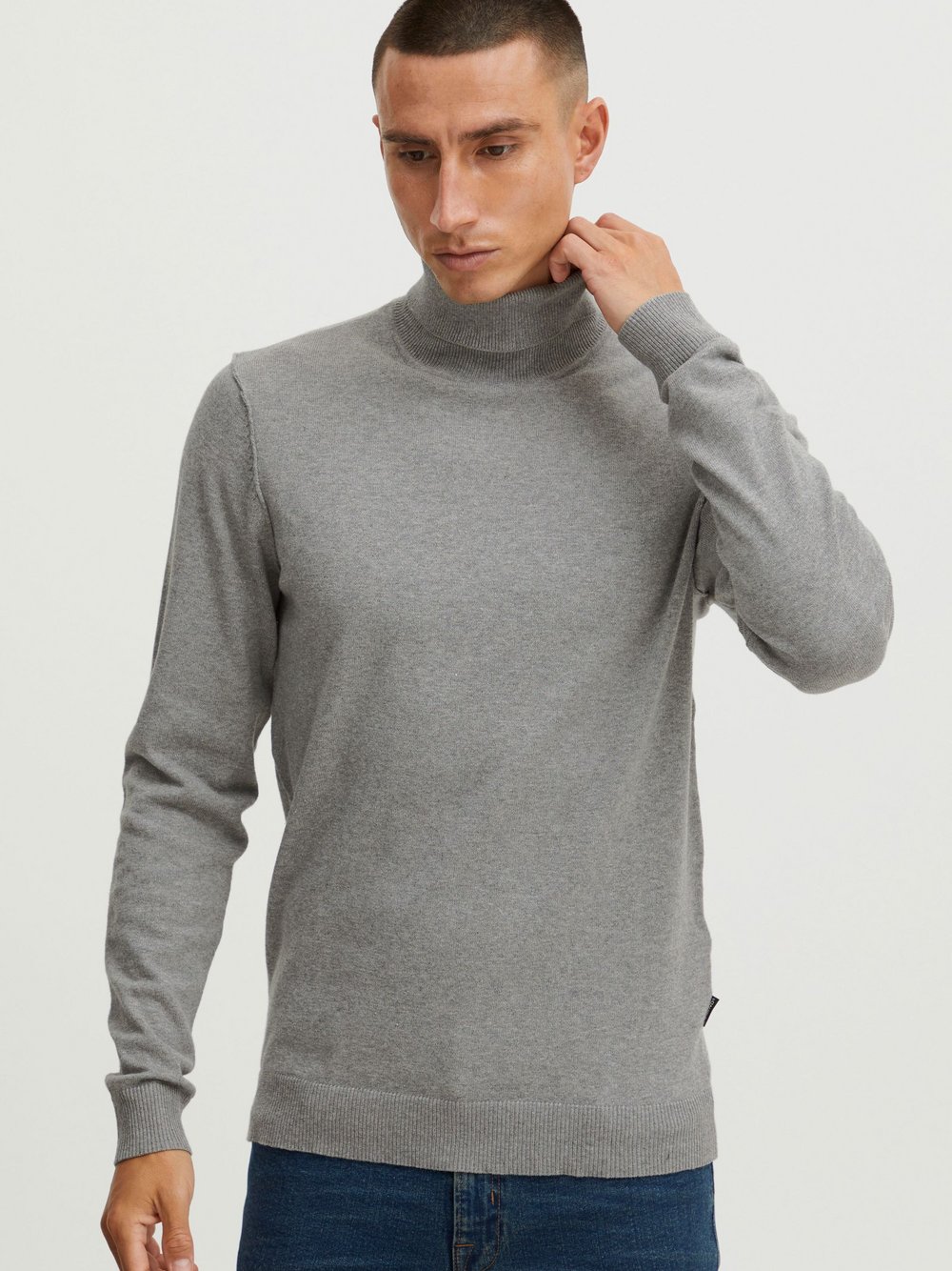 BLEND Rollkragenpullover Herren Baumwolle grau gemustert, XXL