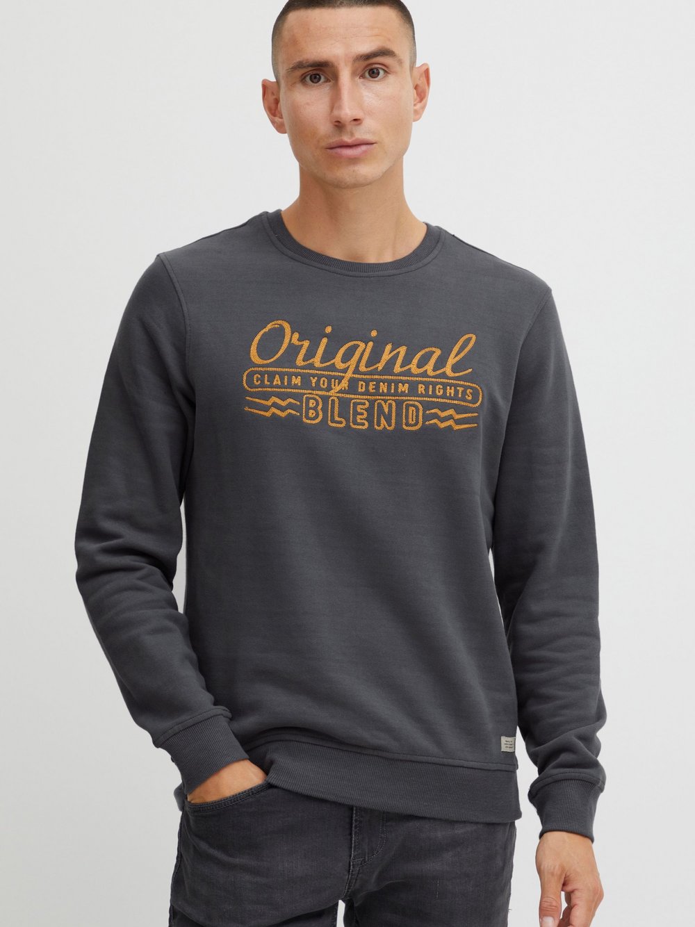 BLEND Sweatshirt Herren Baumwolle grau bedruckt, L