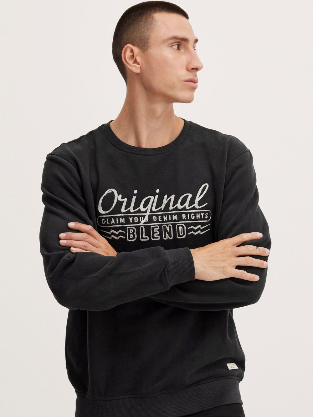 BLEND Sweatshirt Herren Baumwolle schwarz bedruckt, L