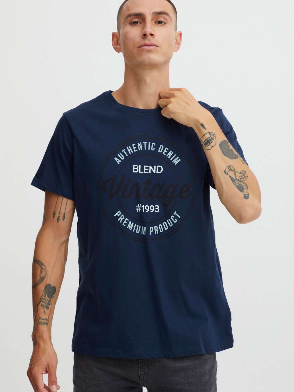 BLEND T-Shirt Herren Baumwolle blau bedruckt, L