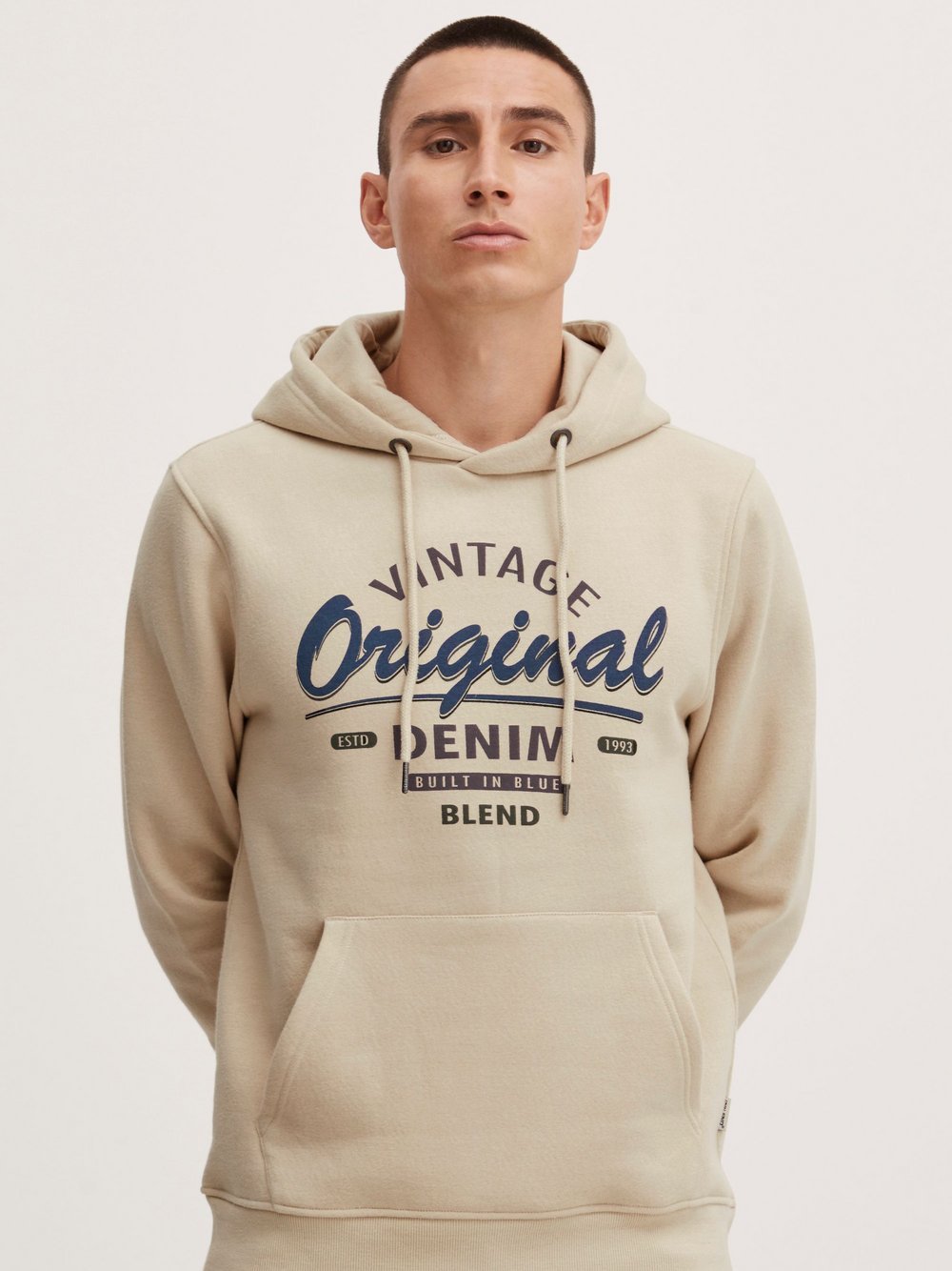 BLEND Hoodie Herren Baumwolle beige bedruckt, XXL