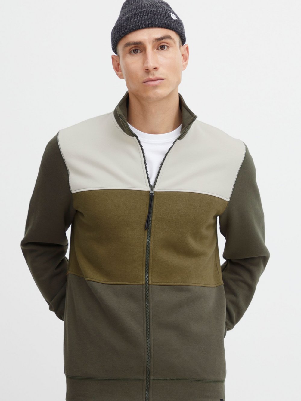 BLEND Sweatjacke Herren Baumwolle grün gemustert, XXL