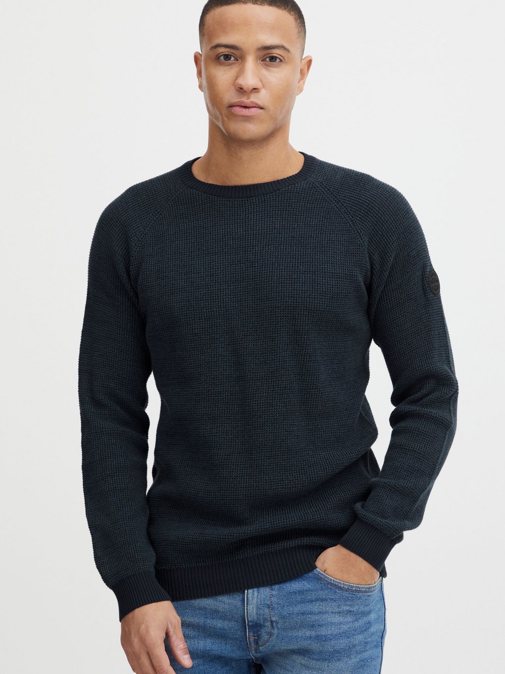 BLEND Strickpullover Herren Baumwolle blau gemustert, L