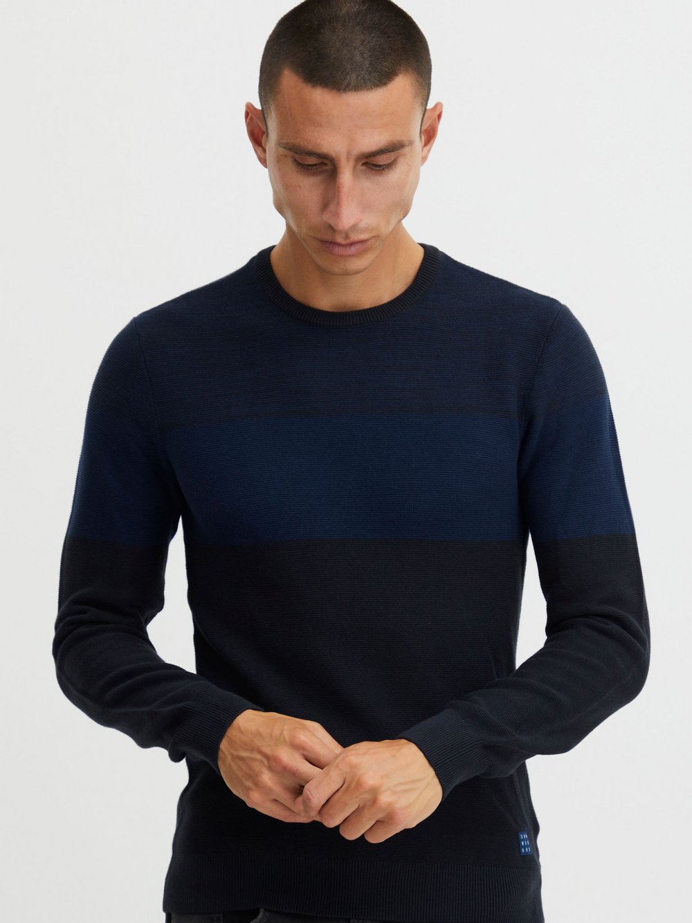 BLEND Strickpullover Herren Baumwolle blau gestreift, L