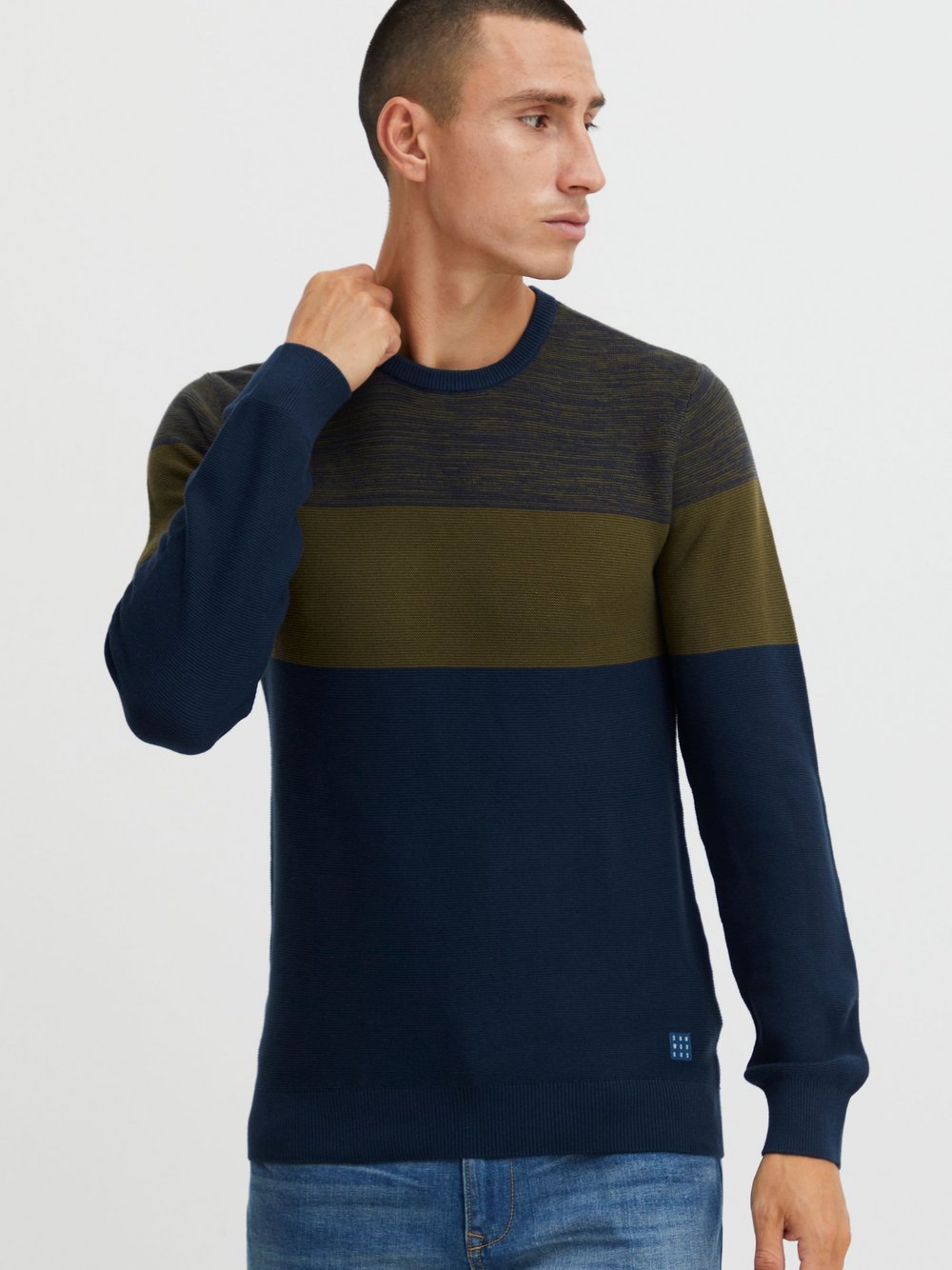 BLEND Strickpullover Herren Baumwolle grün gestreift, XXXL