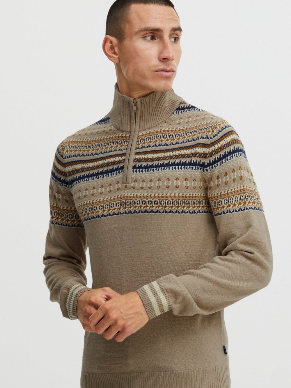 BLEND Strickpullover Herren beige gemustert, L