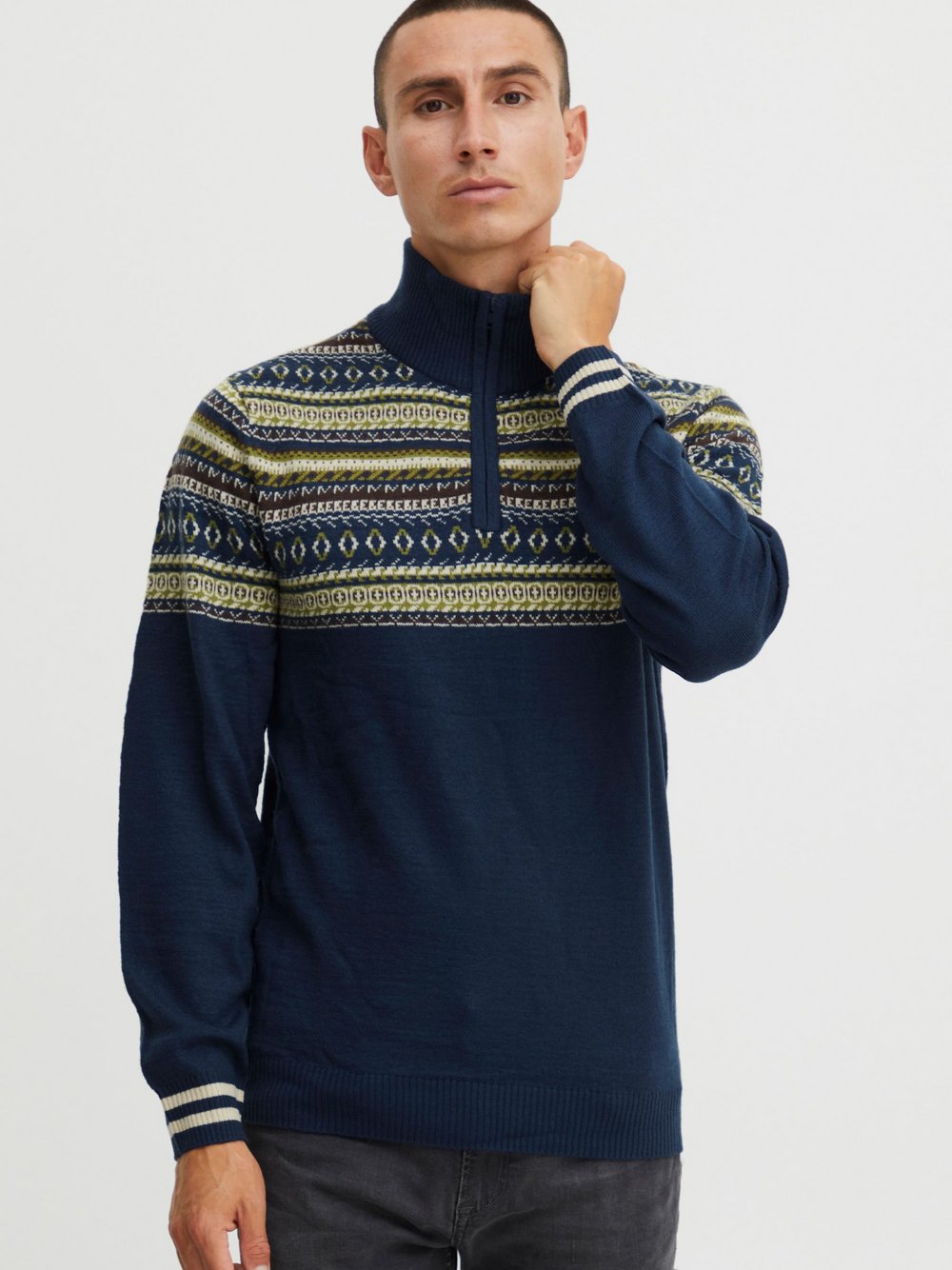 BLEND Strickpullover Herren blau gemustert, L