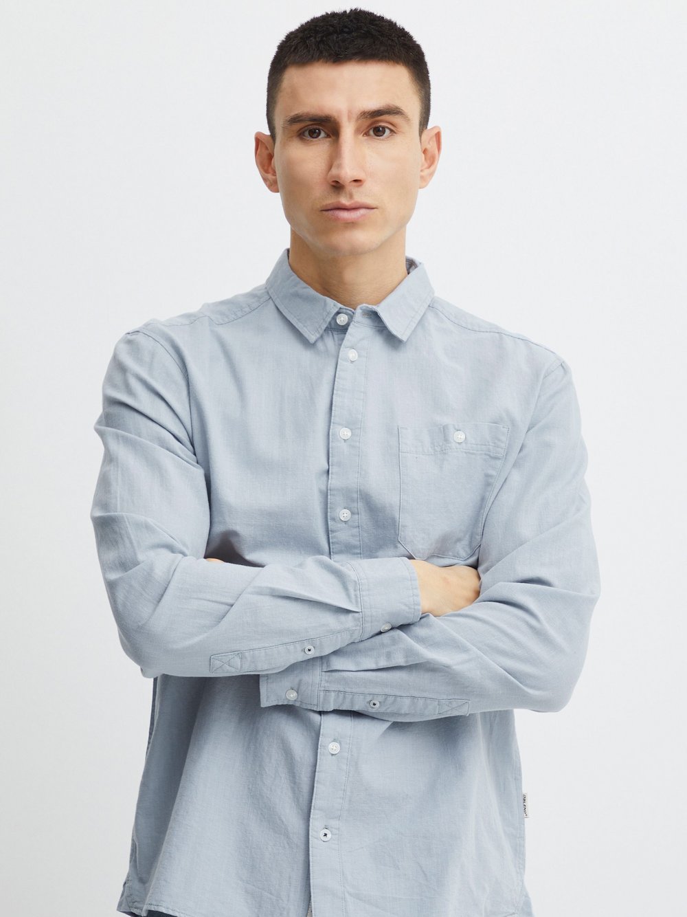 BLEND Langarmhemd Herren Regular Fit Baumwolle blau gemustert, XXL